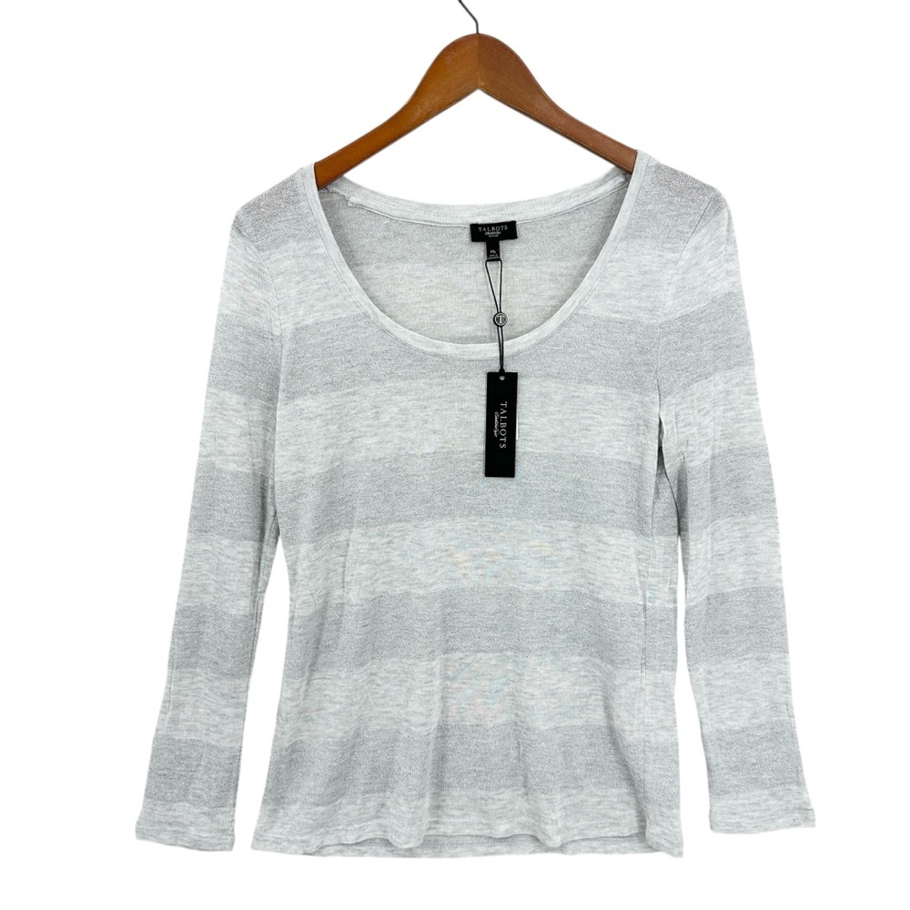 New TALBOTS Top Sheer Knit Shirt Thin Silver Gray